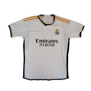 Real Madrid 7 Vini Jr. Soccer Jersey White Gold Black Men's Large Short Sleeve
